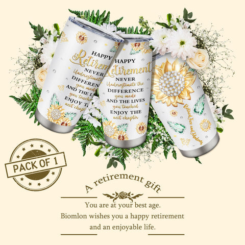 Biomlon retirement tumbler texture detail highlights premium flat print texture.