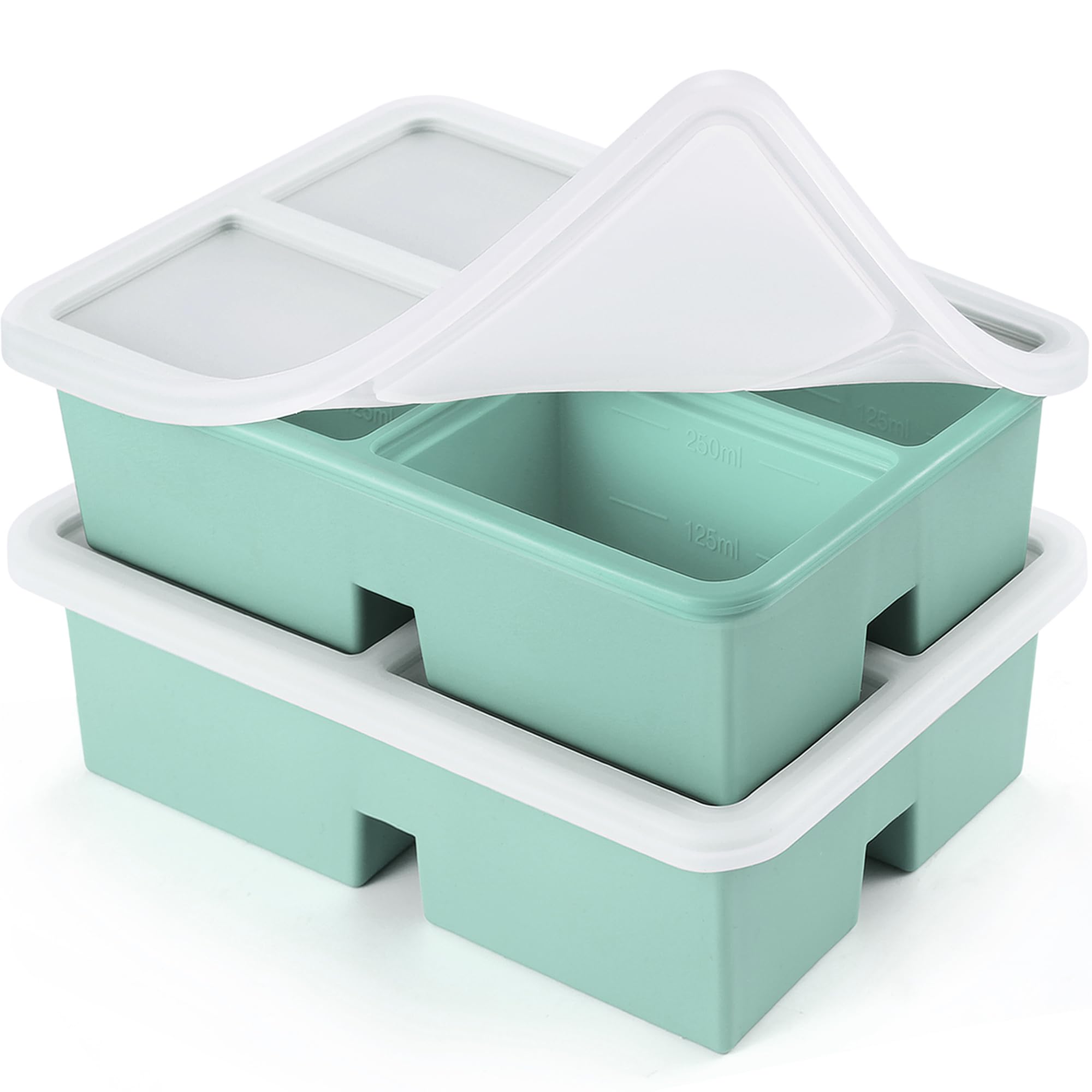 BIONMAPLE silicone freezer tray 1 cup with green lid for portioned soups and leftovers.