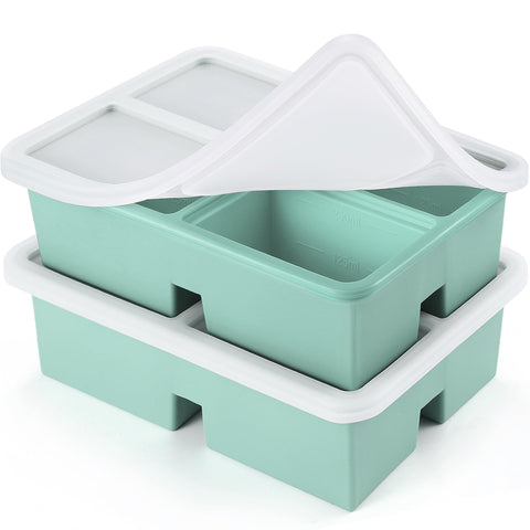 BIONMAPLE silicone freezer tray 1 cup with green lid for portioned soups and leftovers.