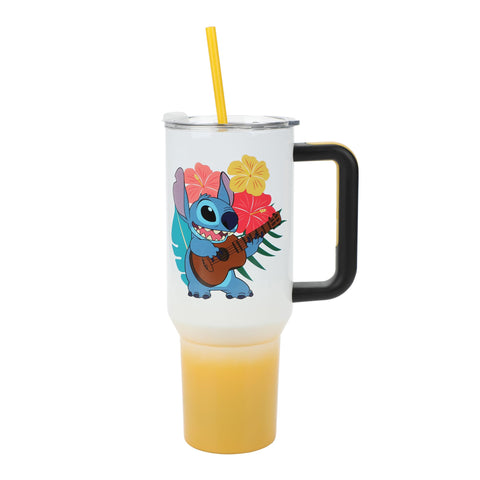 Bioworld Disney Stitch Hawaiian 40 Oz Tumbler front view with vibrant design