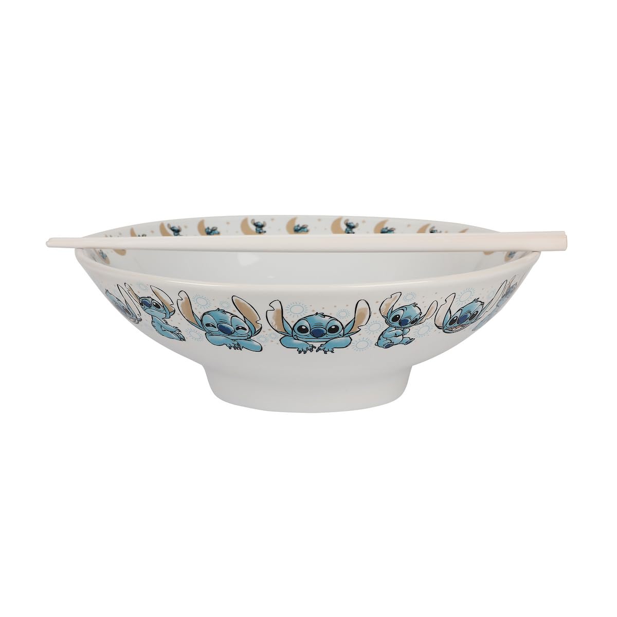 Bioworld Disney's Stitch ceramic ramen bowl with chopsticks, ideal for cozy solo ramen nights.