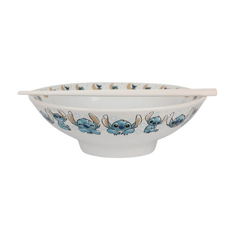 Bioworld Disney's Stitch ceramic ramen bowl with chopsticks, ideal for cozy solo ramen nights.