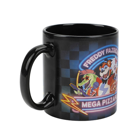 Bioworld Mega PizzaPlex mug side art highlights character lineup for fandom display.