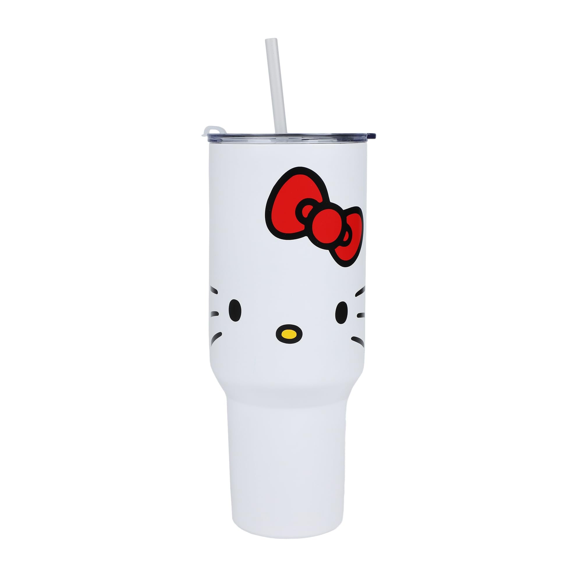 Bioworld Hello Kitty 40oz tumbler leak-proof cap prevents spills while traveling.