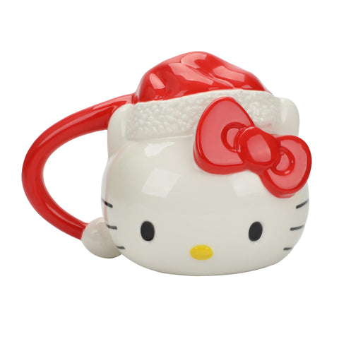 Bioworld Hello Kitty Santa Hat mug with sculpted festive character, ideal for coffee.