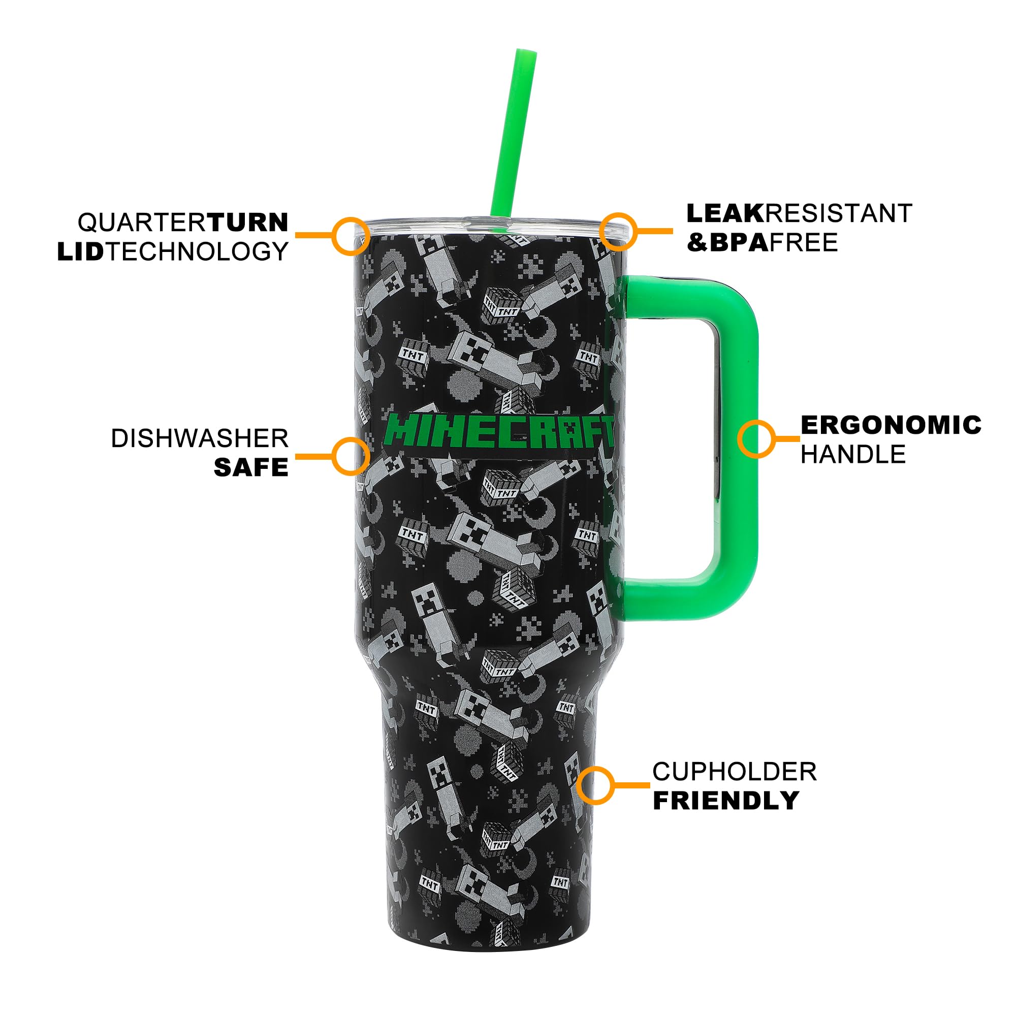 Tumbler held in hand illustrating convenient 40 oz capacity.
