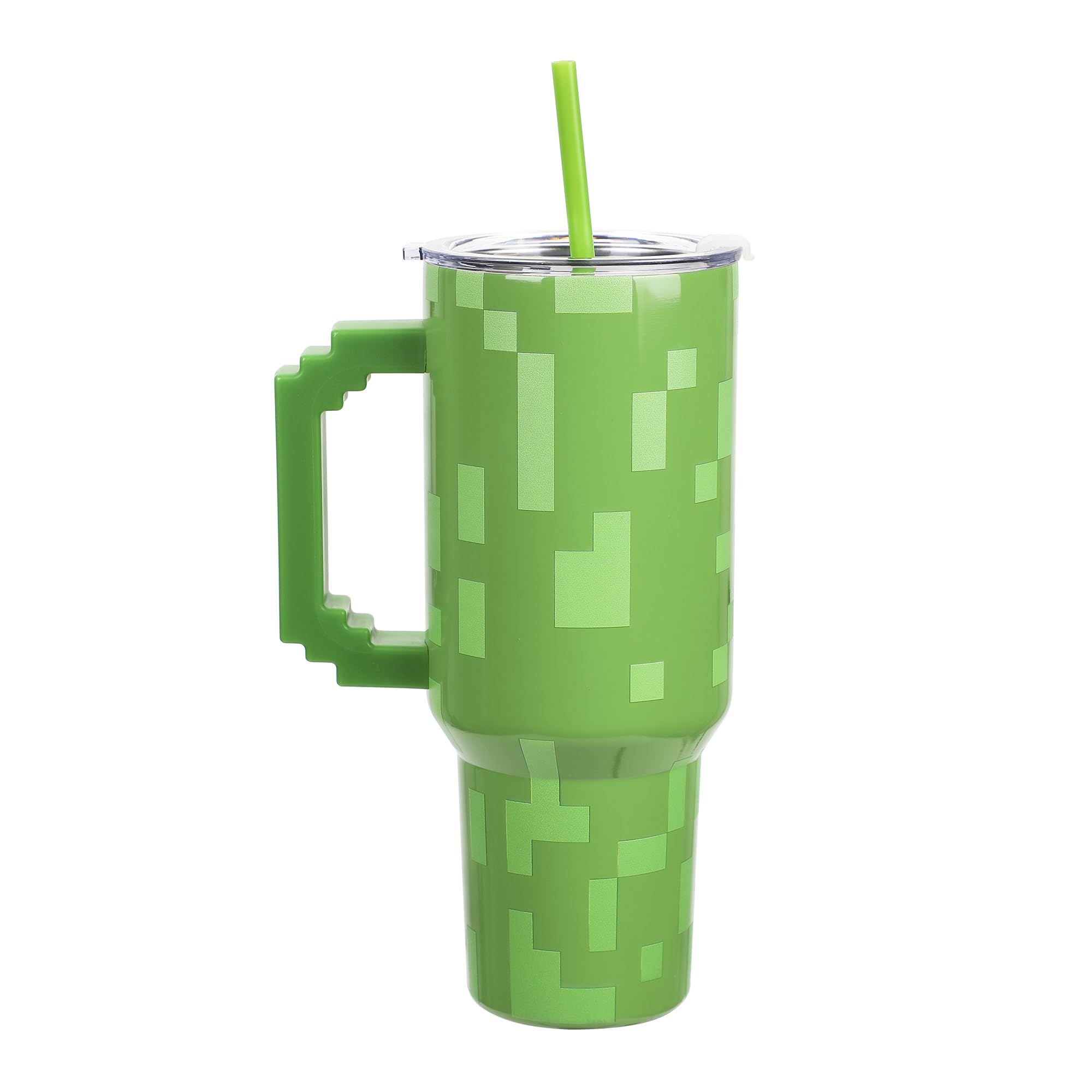 Bioworld Minecraft Creeper tumbler uses food-grade stainless steel.