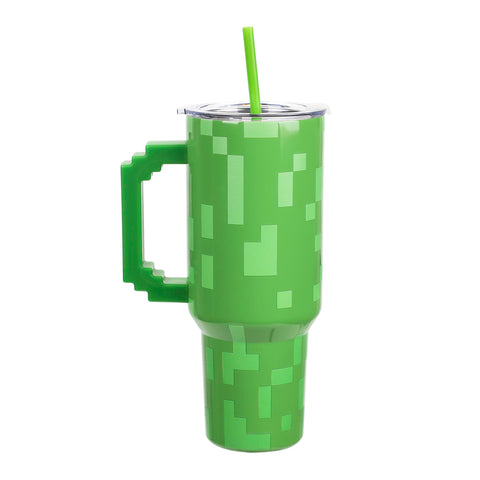 Bioworld Minecraft Creeper tumbler uses food-grade stainless steel.