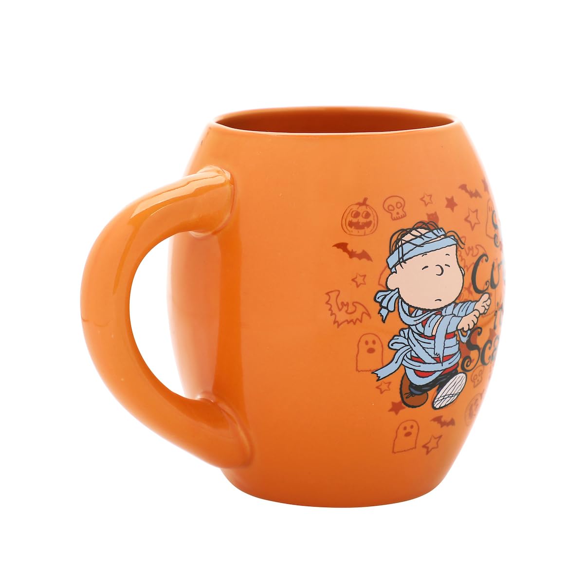 Bioworld Peanuts mug Linus mummy side view highlights festive design for seasonal drinks.