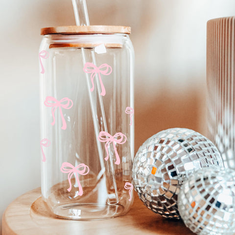 BIPEDS Coquette pink bow glass cup makes a stylish gift idea.