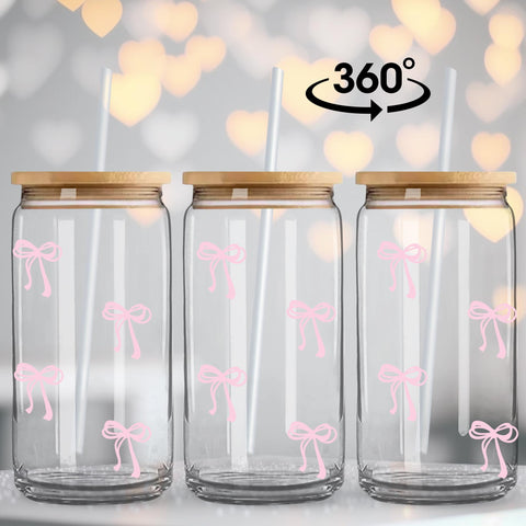BIPEDS Coquette pink bow glass cup held in hand for daily coffee moments.