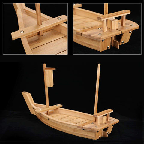 BIPEGE wooden sushi boat displayed on table for party-ready service.