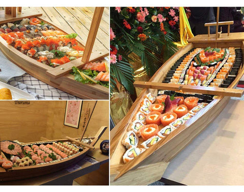 BIPEGE bamboo sushi boat with ample serving capacity for sushi platters.