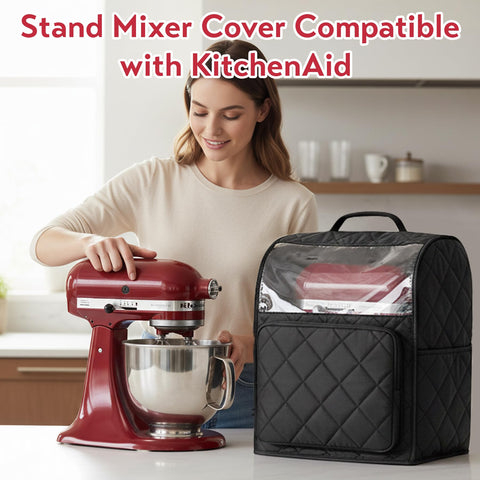 Bipkonu mixer cover with side pockets keeps recipes handy.