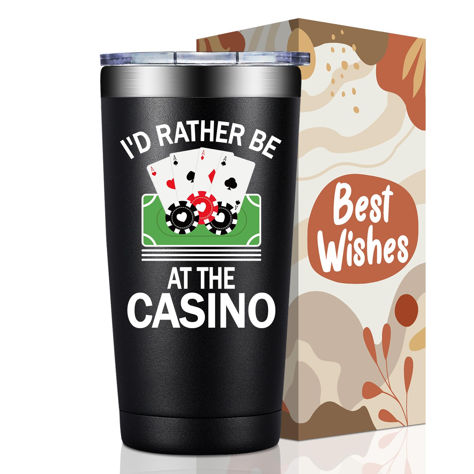 Birgilt 20oz casino tumbler with double-wall insulation keeps drinks cold or hot