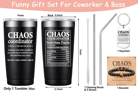 BIRGILT Chaos Coordinator Tumbler back nutrition fact adds playful detail