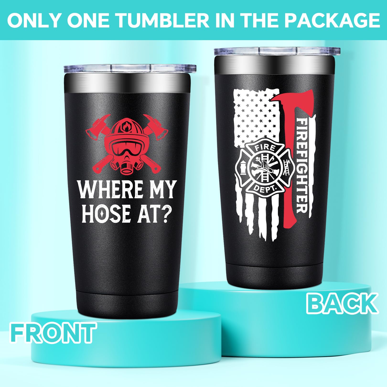 BIRGILT Firefighter tumbler 20oz lid closeup highlights secure, leak-proof cap for on-the-go.