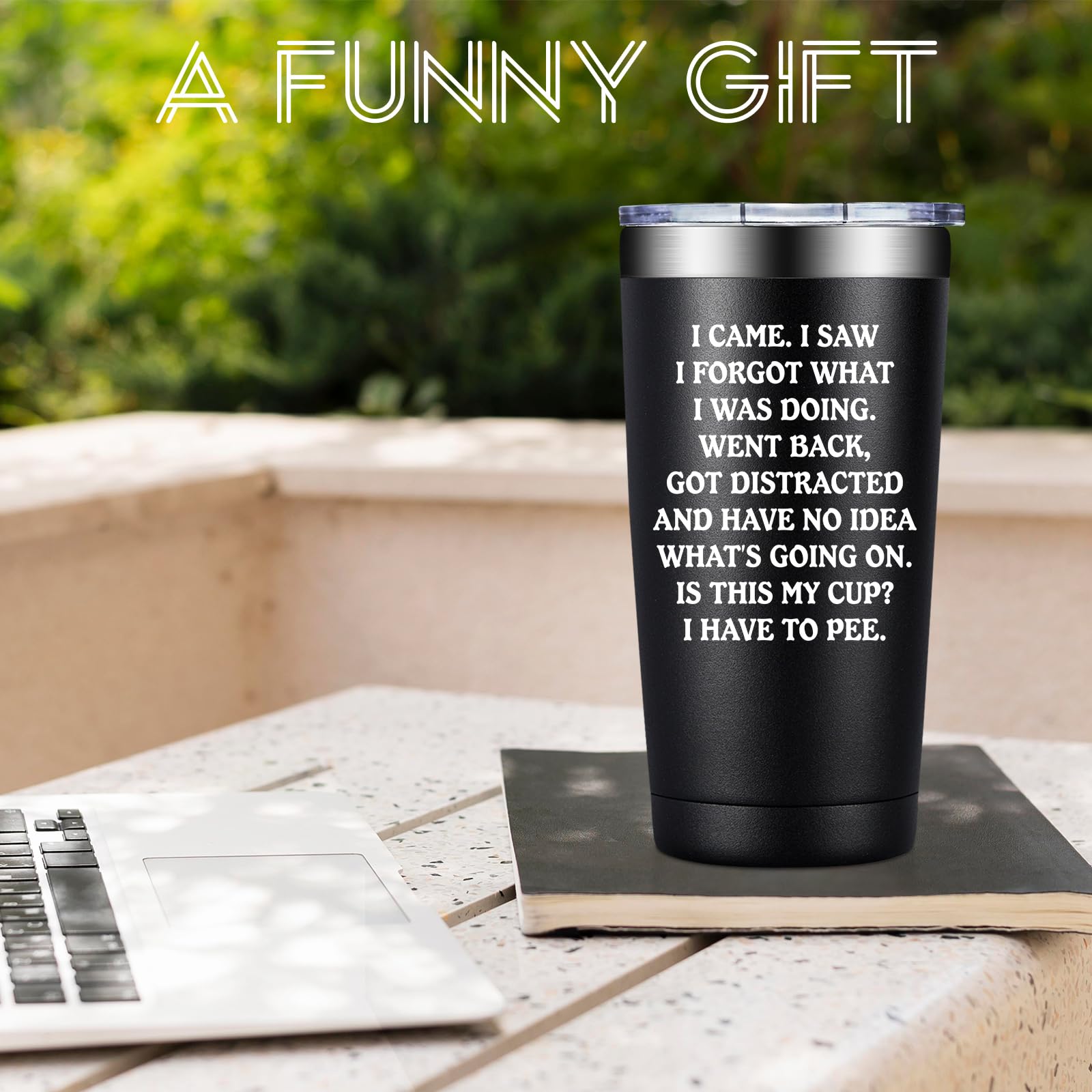 BIRGILT I Came I Saw I Forgot tumbler lid closeup highlighting secure, leak-proof lid