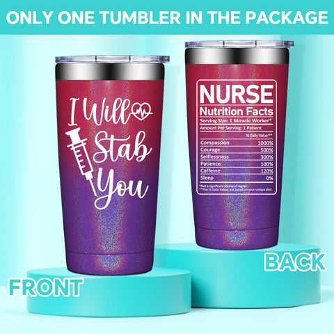 Birgilt nurse tumbler back words highlighting care during rounds.