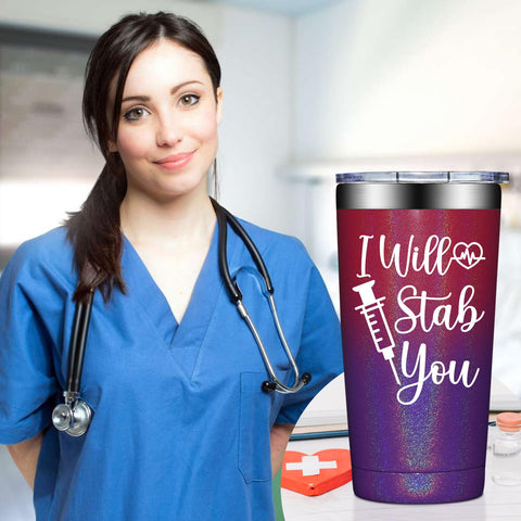 Birgilt nurse tumbler stainless steel construction for durability.