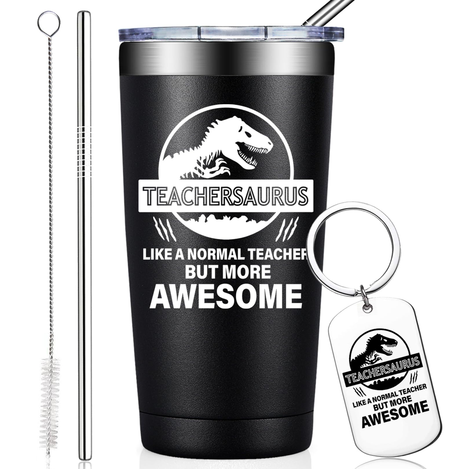 BIRGILT Teachersaurus tumbler with dinosaur graphic keeps drinks cold for hours