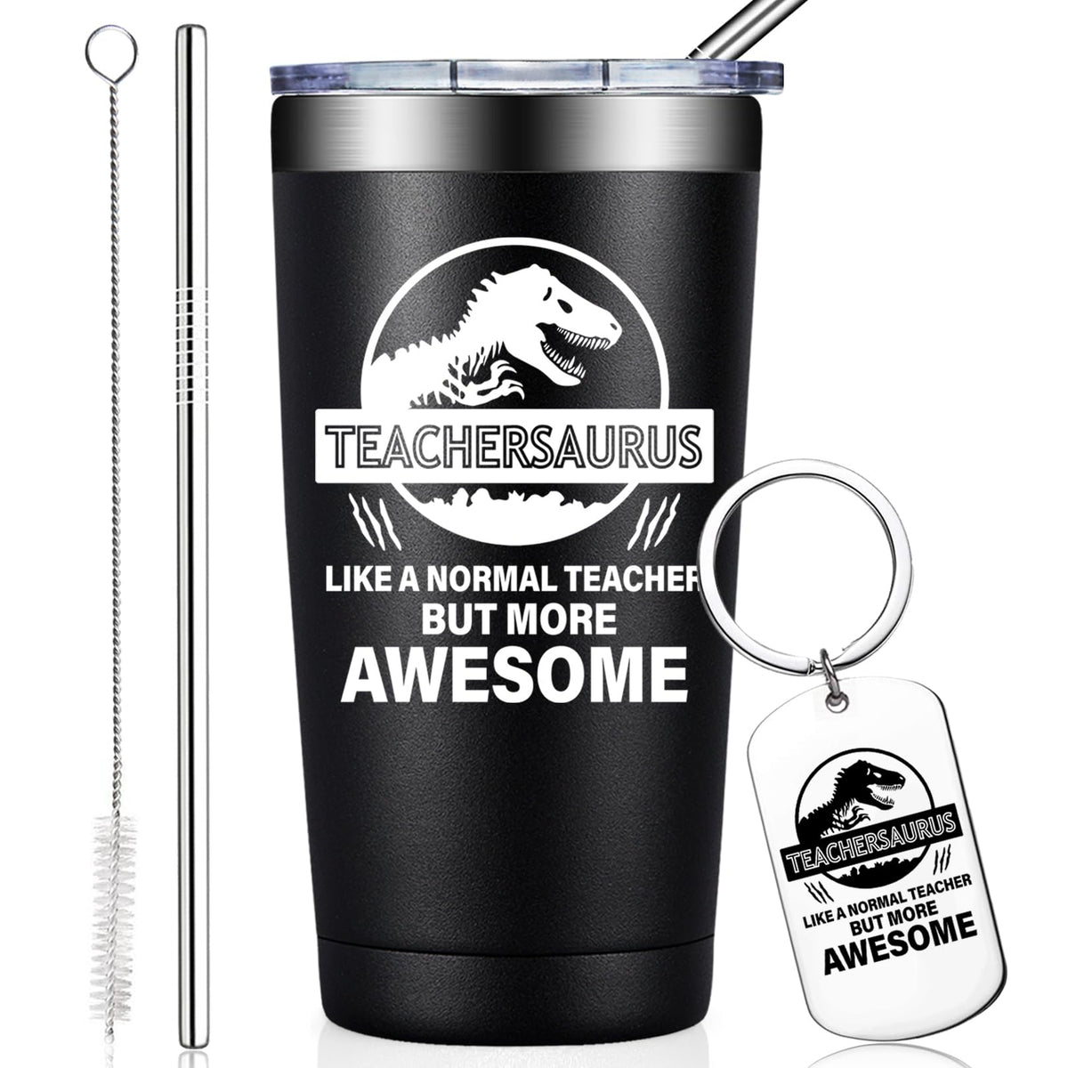 BIRGILT Teachersaurus tumbler with dinosaur graphic keeps drinks cold for hours