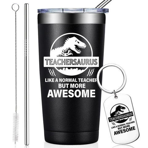 BIRGILT Teachersaurus tumbler with dinosaur graphic keeps drinks cold for hours