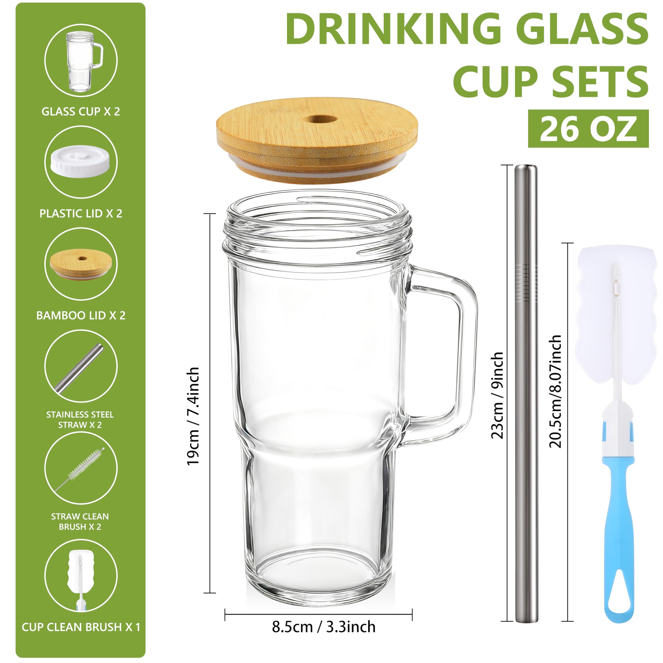 Birity 2-pack glass cups ideal for home, office, and travel.