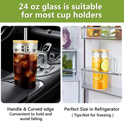 Birity glass cup with bamboo lid and seal to prevent leaks.