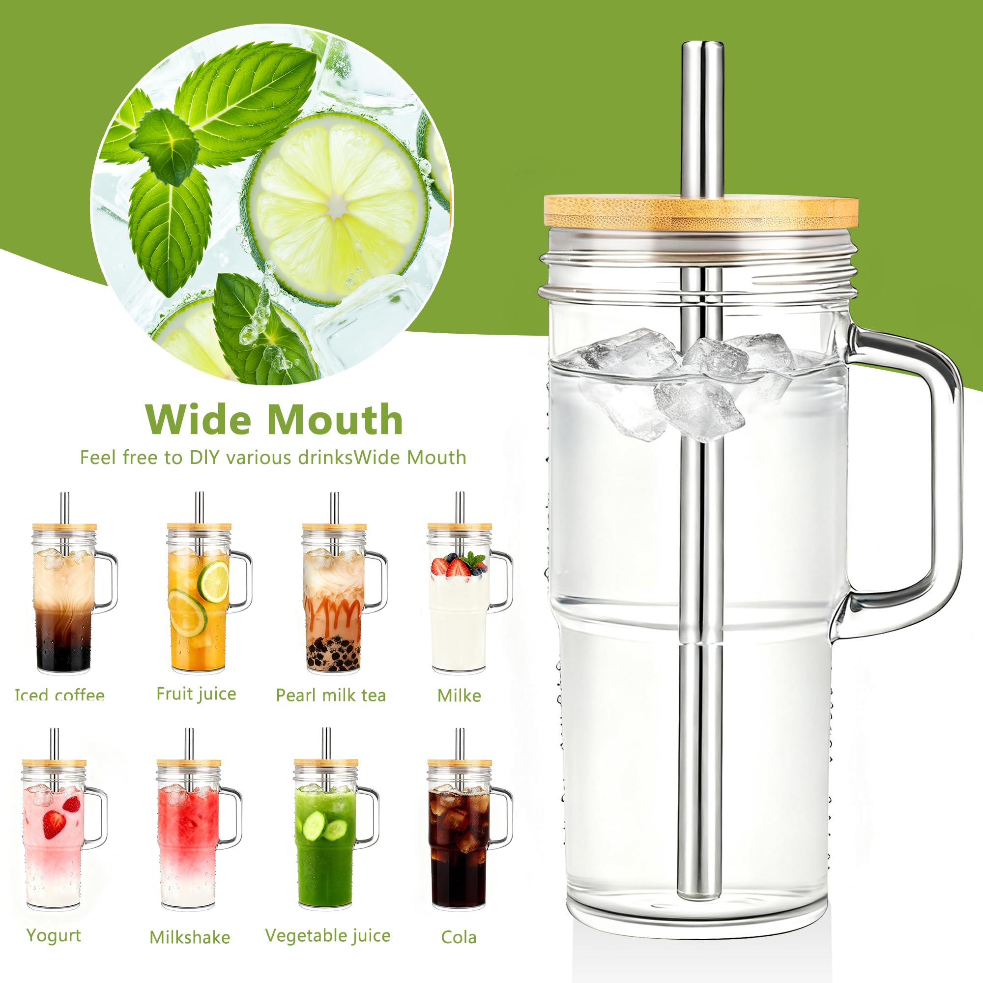 Birity glass cup with lid and straw for spill-free transport.