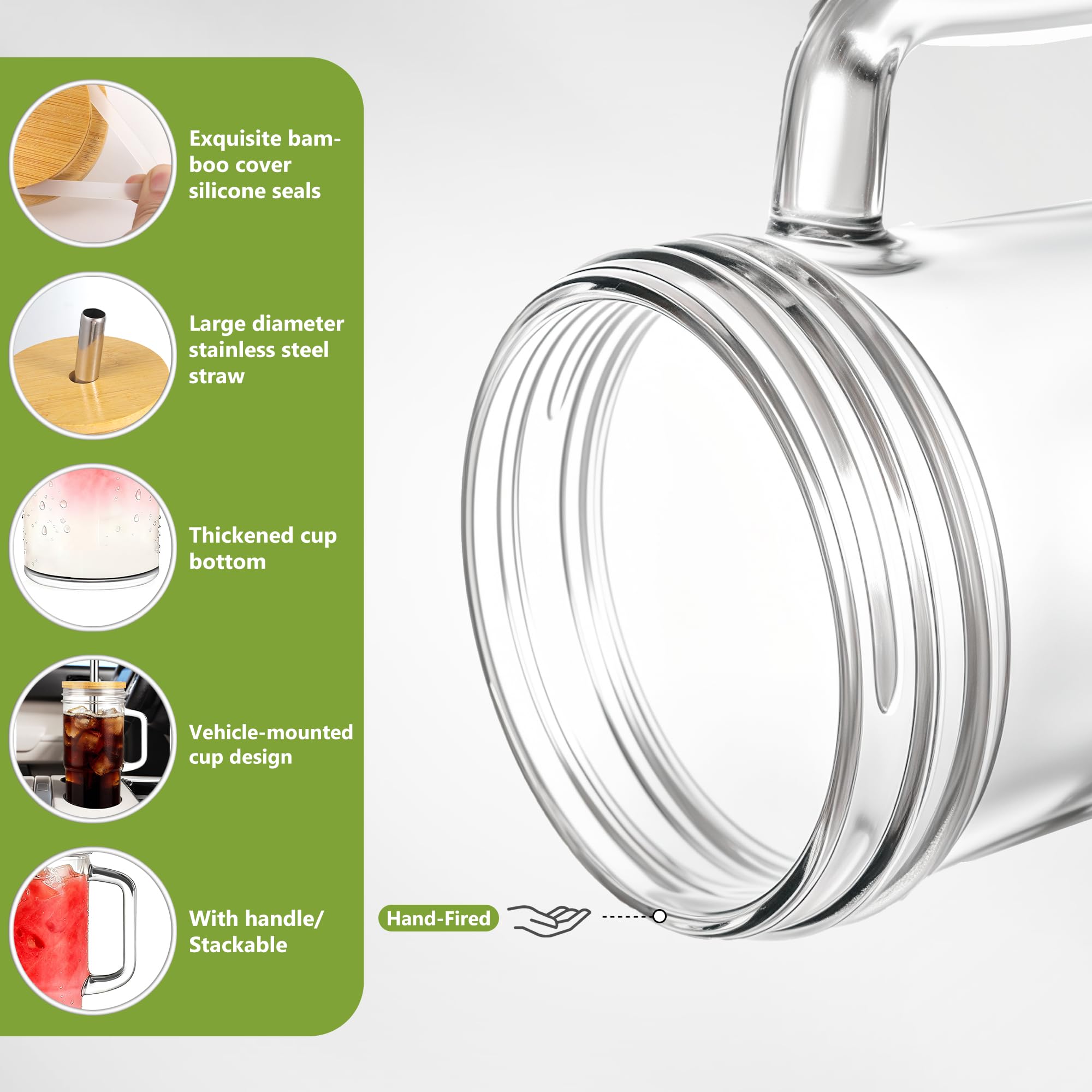Birity wide-mouth glass tumbler for easy cleaning and filling.
