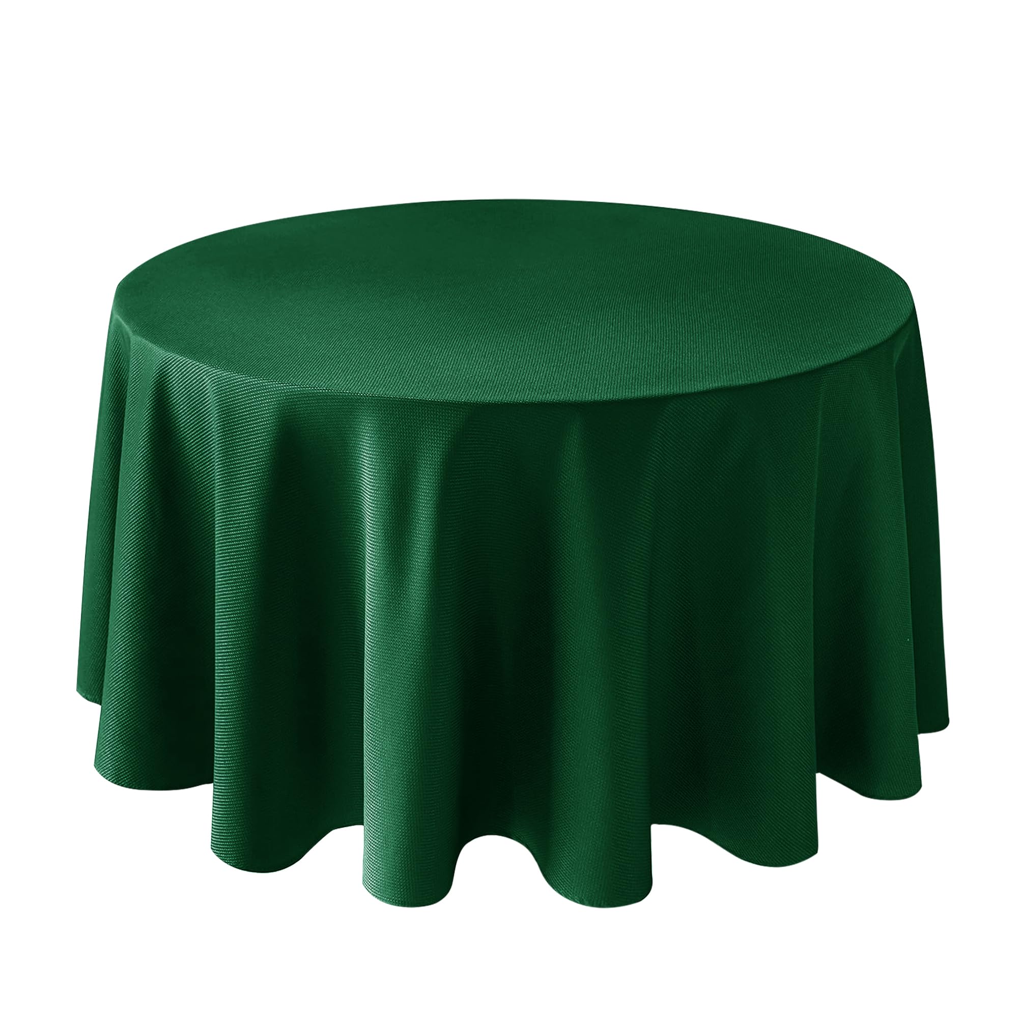 Biscaynebay 108-inch round hunter green tablecloth on a dining table for elegant gatherings