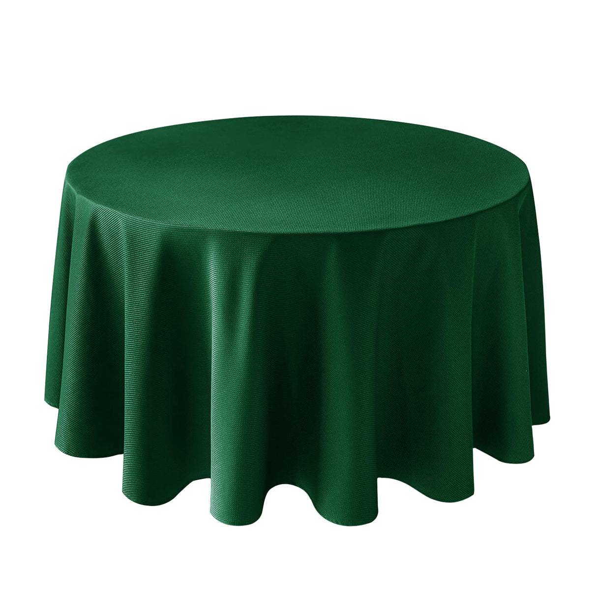 Biscaynebay 108-inch round hunter green tablecloth on a dining table for elegant gatherings