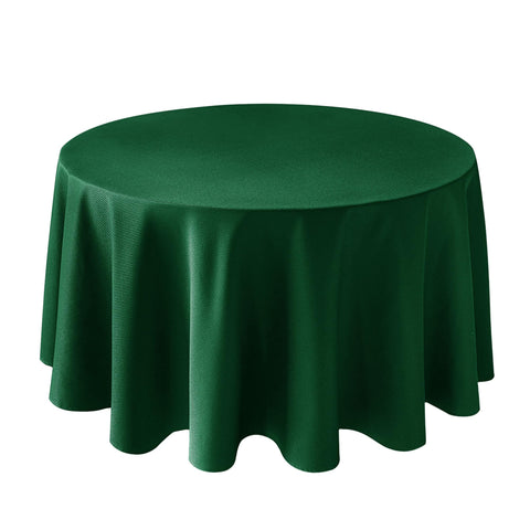 Biscaynebay 108-inch round hunter green tablecloth on a dining table for elegant gatherings