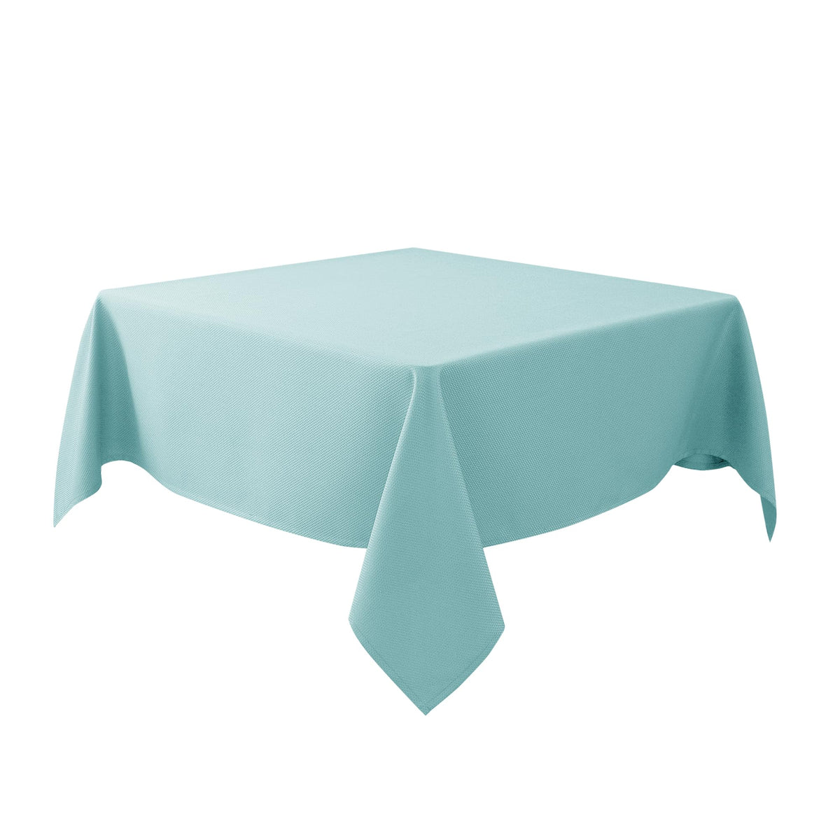 Biscaynebay Aqua Blue square tablecloth cover on a dining setup, water-resistant protection