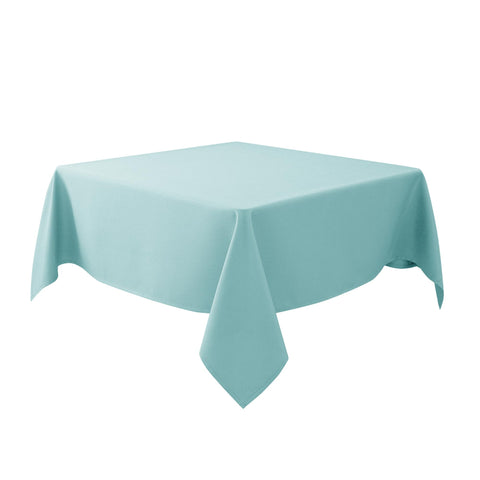 Biscaynebay Aqua Blue square tablecloth cover on a dining setup, water-resistant protection