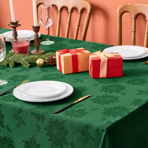 Biscaynebay hunter green tablecloth in a kitchen-dining setup showing versatile decor