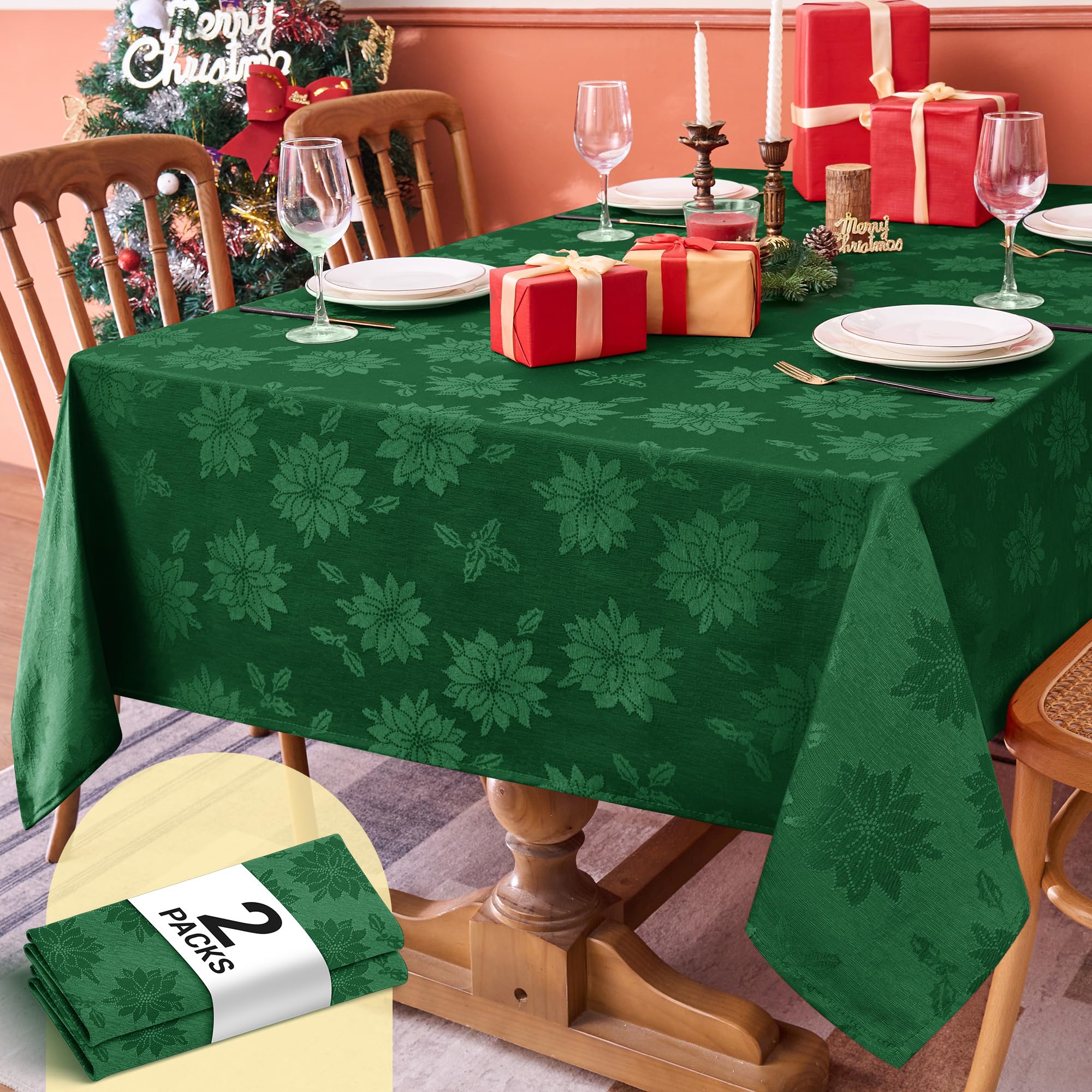 Biscaynebay Christmas tablecloth 60x84 in hunter green damask elevates holiday tables
