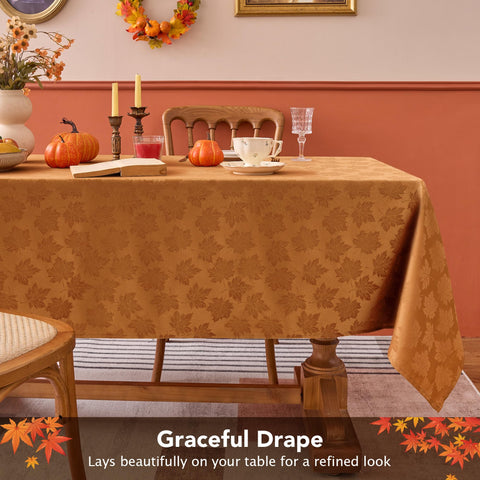 Biscaynebay outdoor fall tablecloth with autumn leaves for harvest celebrations.