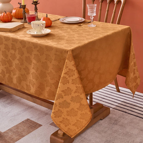 Biscaynebay fall tablecloth with amber damask leaves for festive autumn dining.