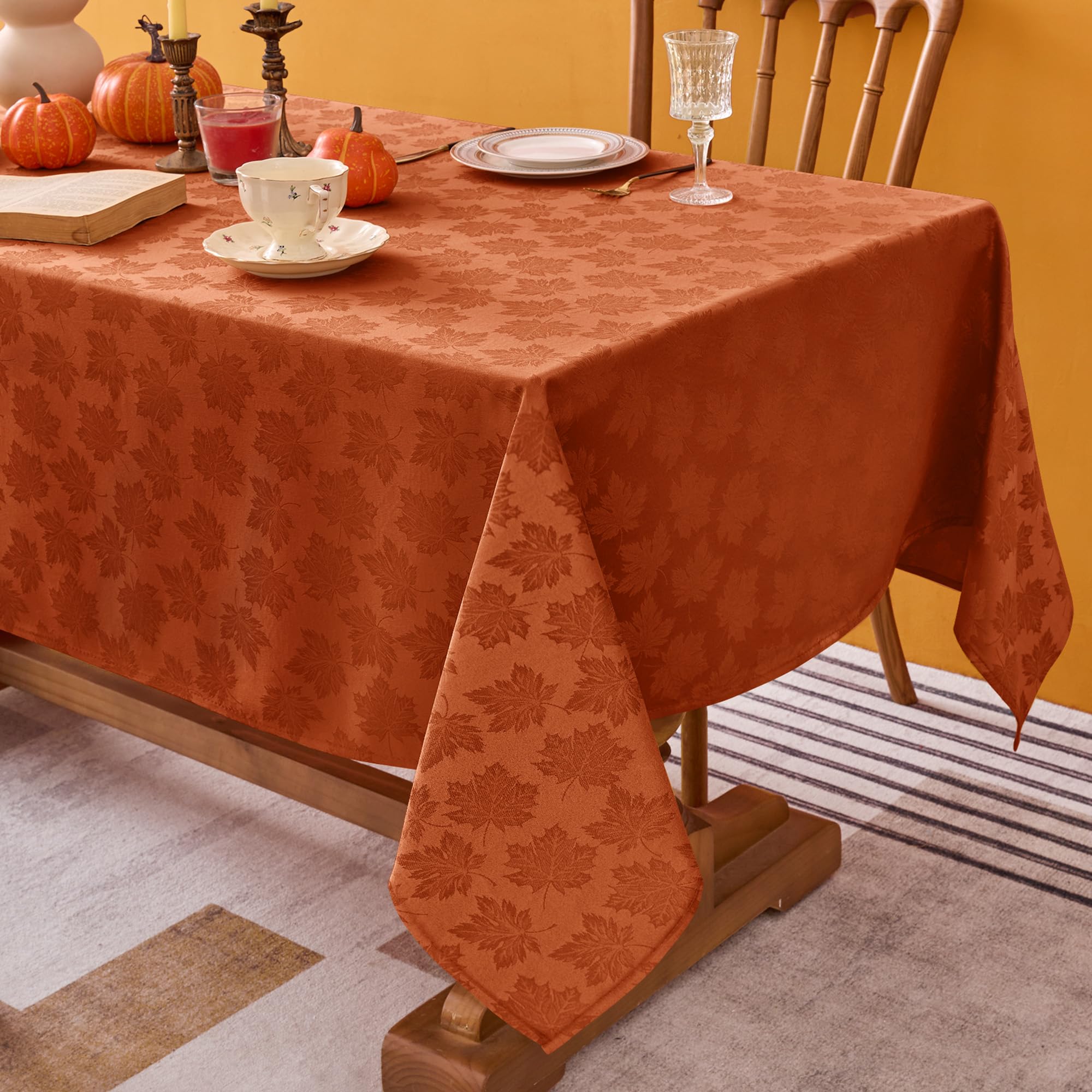 Biscaynebay fall tablecloth damask leaves for elegant holiday dining ambiance.