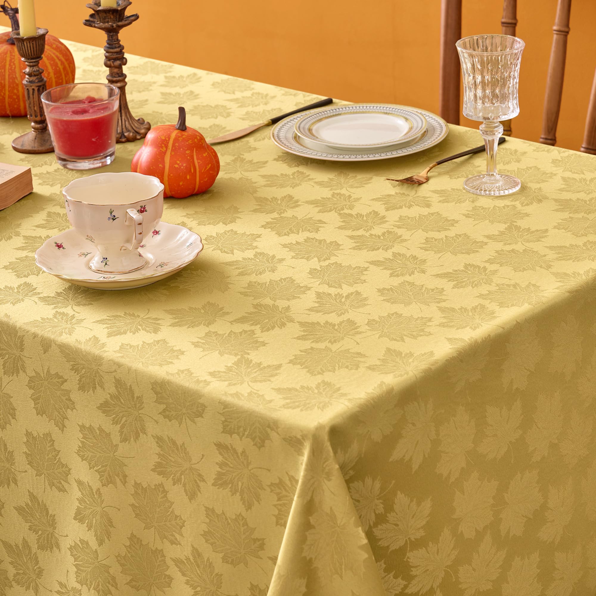 Biscaynebay fall tablecloth draped over a dining table
