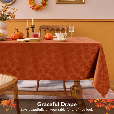Elegant autumn table setting with Biscaynebay rust damask tablecloth