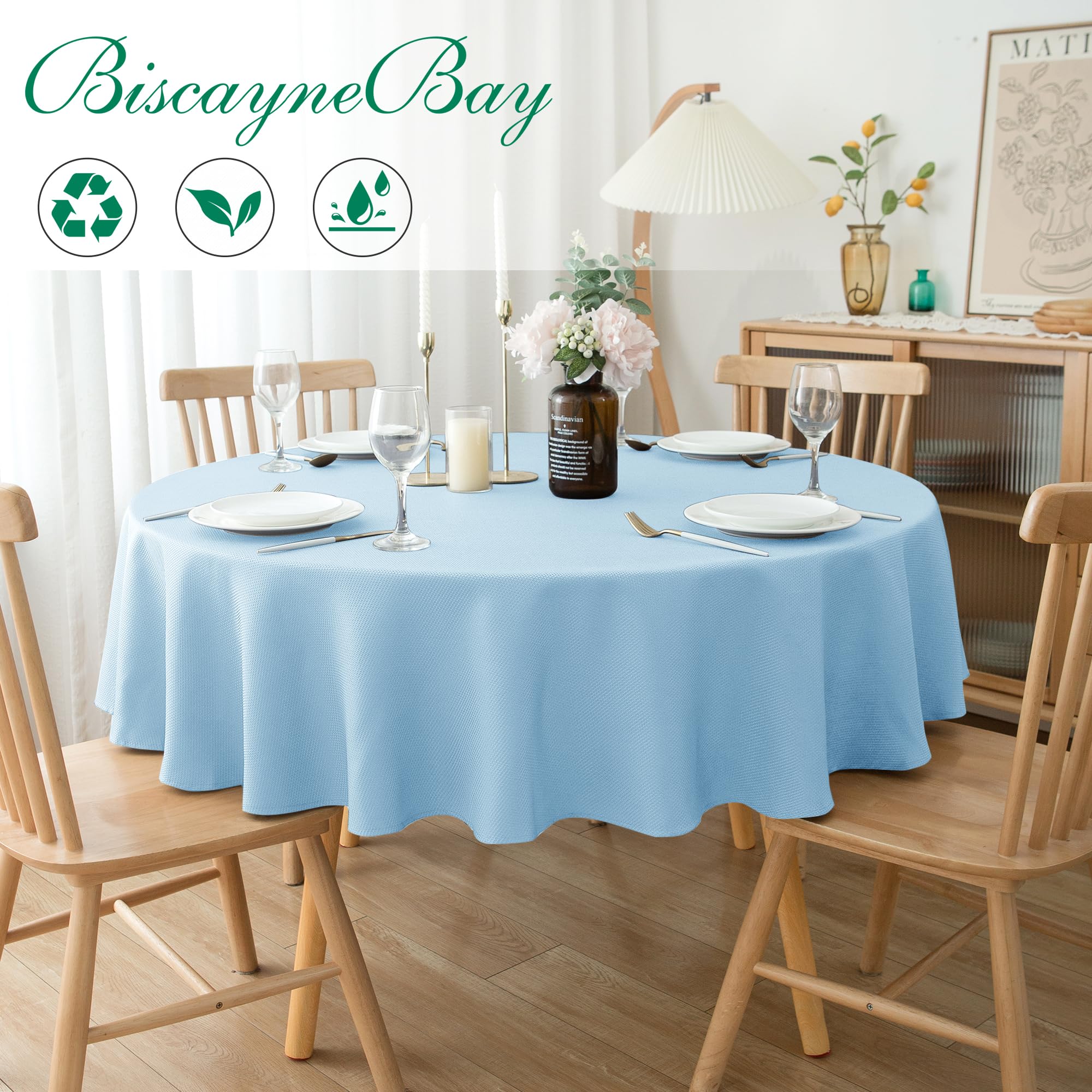 Biscaynebay heavyweight polyester tablecloth provides durable coverage for daily use.