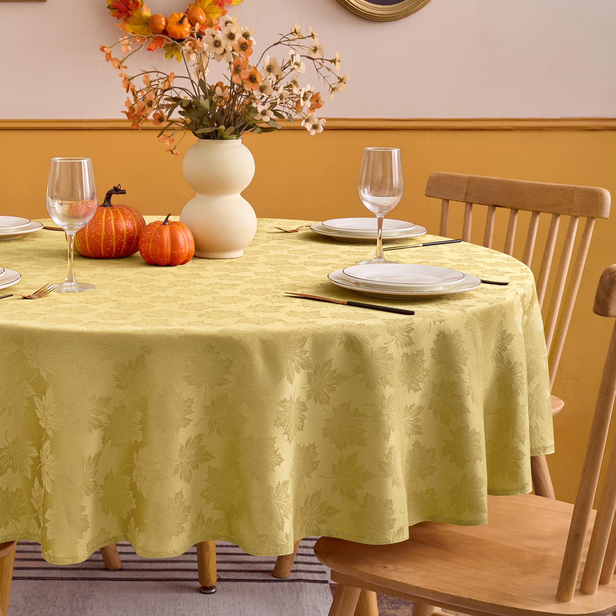 Biscaynebay holiday table scene with gold damask pattern enhances centerpiece appeal.