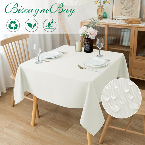 Biscaynebay ivory textured fabric closeup highlights durable polyester and rich drape