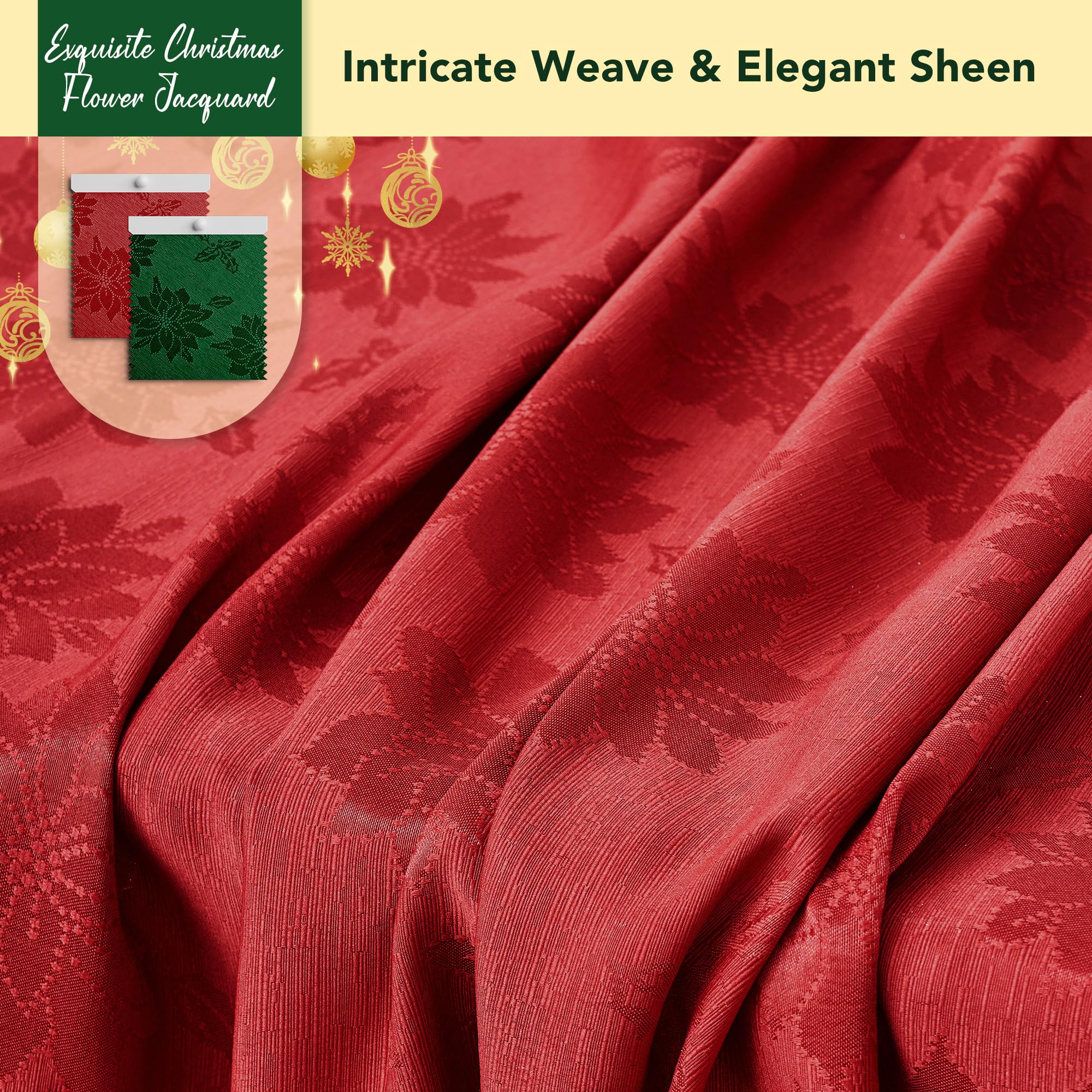 Biscaynebay jacquard poinsettia pattern tablecloth boosts holiday table elegance.