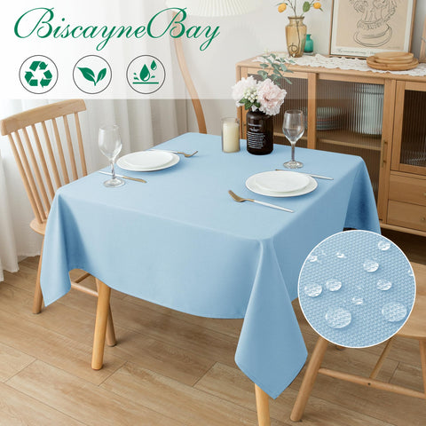 Biscaynebay light blue water-resistant tablecloth close-up of texture and sheen