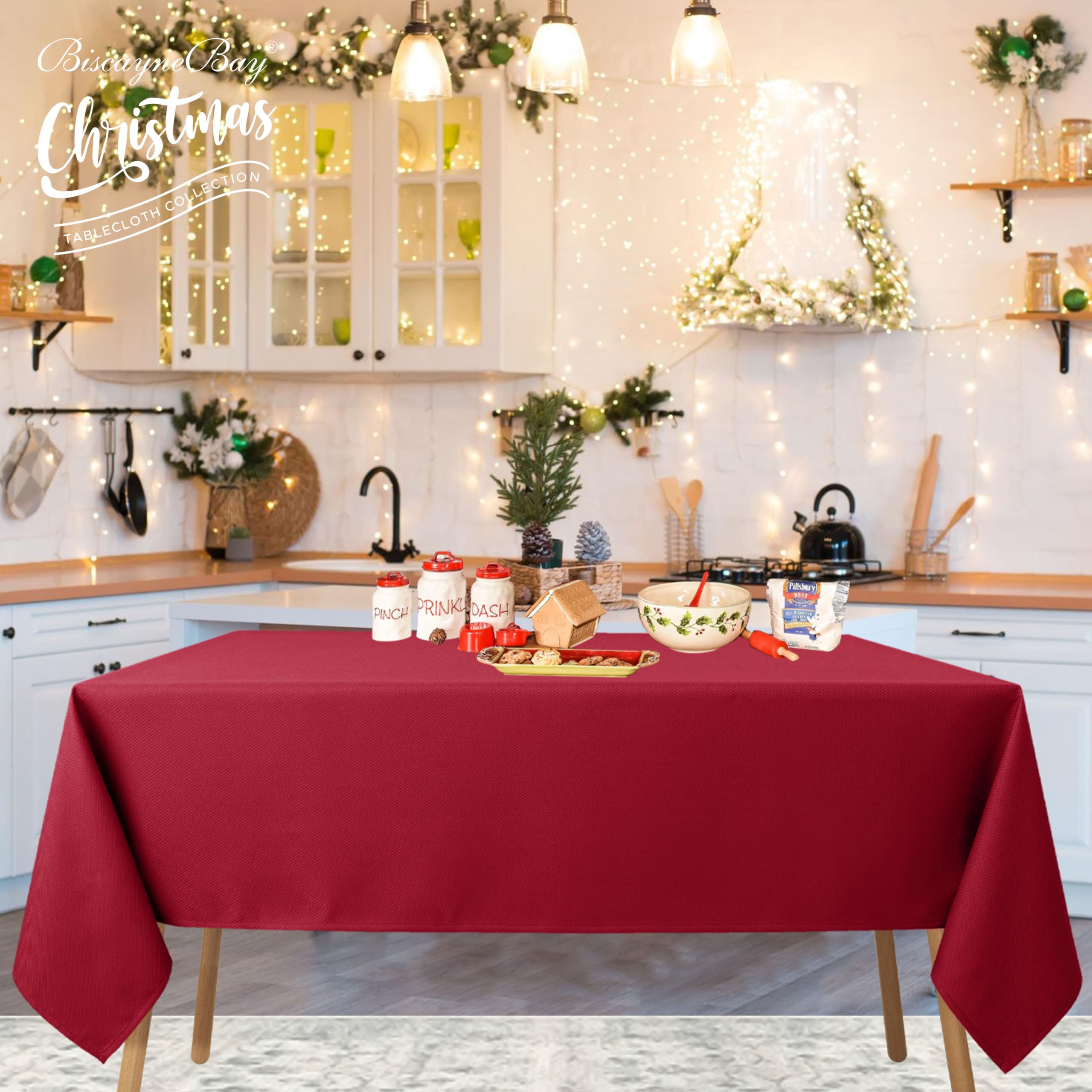 Biscaynebay machine washable tablecloth for easy care.