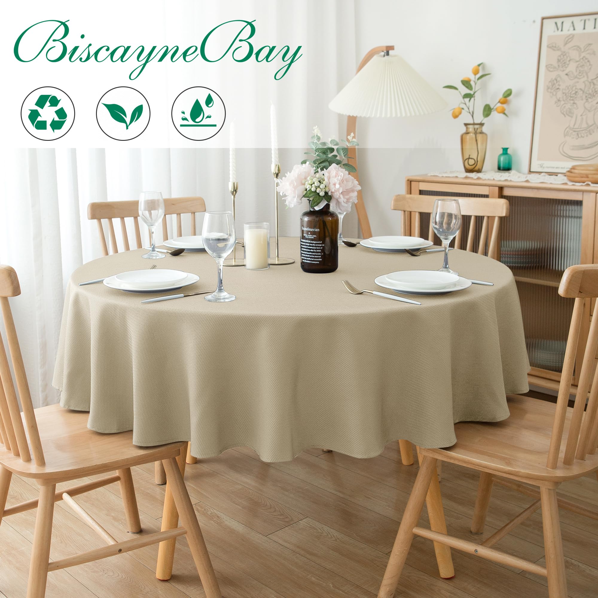 Biscaynebay polyester fabric tablecloth emphasizes longevity and easy styling for any table